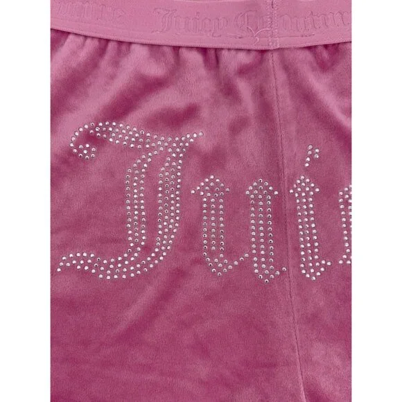 Juicy Couture Rhinestone Logo Pink Velour Lounge Shorts XL Y2K Revive - Picture 10 of 13